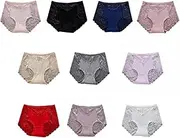 [HEJIGOOD] Sexy Underwear for Women Seamless Briefs Lace Hipster Cheeky Panties Mid Waist No Show Soft Underwear-10 Pack
