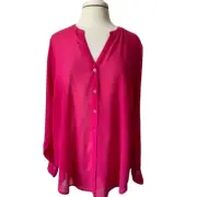 Torrid NWT Sexy Sheer Barbie Pink Peacock Chiffon Long Sleeve Layer Blouse 1X