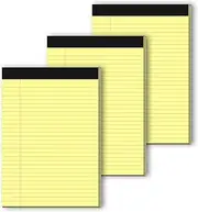 3 Pack 8.5 x 11 Note Pads Wide Ruled Legal Pads Canary Yellow Paper Notepad, 80gsm Double-Sided Printing 8-1/2" x 11-3/4" Lined Writing Pads, 50 Sheets Perforated Memo Pads for Office Home School