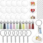 Swpeet 135Pcs Silver Acrylic Keychain Blanks Kit - Clear Keychain Blanks, 35Pcs Rings, Tassels, Jump Rings, 30Pcs Acrylic Blanks