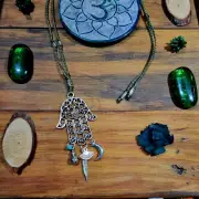 Hamsa Hand of Fatima Protection Necklace Pendant Hemp Moon GypsyLee Jewels