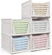 X-Large Stackable Plastic Storage Basket, Storage Drawers Foldable Closet Organizers Clothes Drawer Storage for Cupboard Kitchen Bathroom Bedroom Office (5 Pack, 42x33x25cm)
