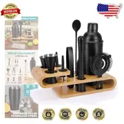 Complete Cocktail Making Set - 12-Piece Bartender Kit with Black Stainless Steel