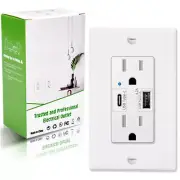 4.2A Type C USB Outlet Wall Receptacle Electric PlugTamper-Resistant UL w/Plates