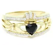 Claddagh Black Diamond 20 Diamond 9K 9CT 375 Solid Gold Celtic Irish Ring Real