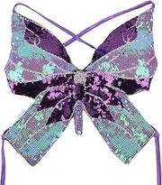 [Lirixus] Belly Dance Bra Top with Butterfly Design and Open Back - Women's Sexy Belly Dance Bra for Performance Purple