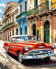 Vintage Car in Old Havana (2) - Van-Go Paint-by-Number Kit 50X65cm with Frame