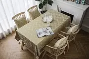 EHOMERY Heavy Duty Table Cloth Rectangular 8 Seater Dining Cover Jacquard Wave Shape 4 Tassels Large Fabric Glass Polyester Yellow Decoration 135X240Cm