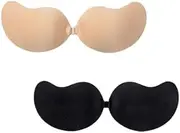 [WZHHDM] Adhesive Bra Push Up, 2 Pieces Invisible Bra, 2 Pieces Nipple Pads, Bra Backless Strapless Bra Silicone Strapless Bra for Evening Dress, Wedding Dress, Swimsuit and Backless, a, L