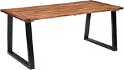 vidaXL Solid Acacia Wood Dining Table with Unique U-Shaped Metal Legs - Industrial Style, Brown and Black, 180x90x75 cm