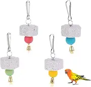 JUFYVO 4pcs Bird Calcium Teeth Grinding Chew Treats Toy Parrot Chew Toy with Bell Bird Beak Grinding Stone Toy Hanging Toy for Parrot African Grey Parakeets