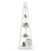 Giantex 5-Tier Corner Ladder Shelf Wooden Storage Bookshelf Display Rack Plant Flower Stand White