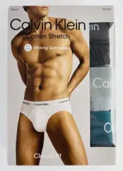3-Pack Calvin Klein Men’s Cotton Stretch Hip Briefs, Dk Grey/Grey/Dk Teal - XL