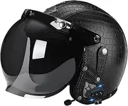 Vintage Bluetooth Open Face Helmet Jet Motorbike Helmet 3/4 Helmet Removable Liner for Adult Men Women Street Racing Cruiser Motorcycle DOT/ECE Approved