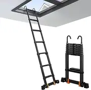 Extension Step Loft Attic Collapsible Ladders for Home Aluminum Telescoping Ladder with 2 Detachable Roof Hooks Multi Purpose Telescopic Ladder Load 150kg (Color : Black Size : 4.7m/15ft)