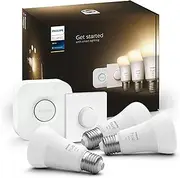 Philips Hue White E27 Starter Set Including Smart Button and Bridge, 3 x 1055 lm, Warm White Light, Dimmable, Controllable via App, Compatible with Amazon Alexa (Echo, Echo Dot)