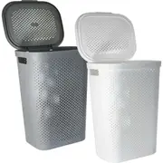 60L White Plastic Laundry Hamper Basket Clothes Washing Storage Basket