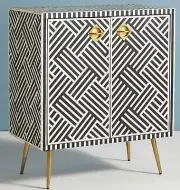 Handmade Bone Inlay Optical Pattern Cabinet for Home and Office with Two Self