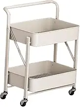 Dickly Rolling Cart with Wheels Kitchen Storage Rack Folding Organization Metal Utility Cart Mobile Shelving for Household Bathroom, White