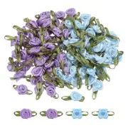 100Pcs Light Blue/Light Purple Ribbon Roses 5/8"x1-3/16" Mini Roses