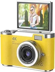 4K Digital Camera 48MP Portable CCD Camera 8X Zoom Video Recorder Gift (Yellow)