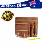 Acacia Wood Chopping Board for Kitchen, Wooden Cutting Board Set of 3 with Stand