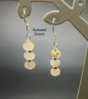 Rutilated Quartz Genuine Stone Handmade Earrings
