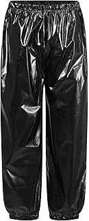 [Jugaoge] Kids Boys Girls Shiny Metallic Harem Pants Elastic Waistband Trousers for Modern Hip Hop Street Jazz Dance