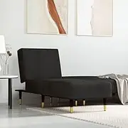 Chaise Longue Black Velvet - Convertible Reclining Chair with 3 Adjustable Positions, Plush Upholstered Couch for Living Room or Bedroom