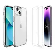 iCoverLover For iPhone 15 Case + 2 Tempered Glass Screen Protectors Clear