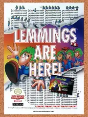 1991 Lemmings SNES Original Advertisement / Retro Wall Art v1