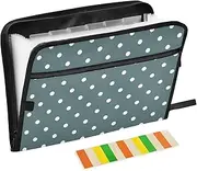 White Polka Dots Blue Document Portfolio Organizer 13 Pocket Accordian Folders with Zipper & Labels