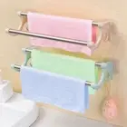 Wall Mounted Double Rod Towel Bar Punch-free Towel Storage Shelf Kitchen