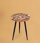Tribal abstract Accent Side Table, Wood And Metal Side Table, End Table