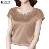 在飛比找蝦皮商城優惠-Zanzea 女式韓版時尚短袖拼接 O 領休閒襯衫