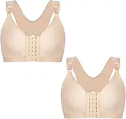 [NAVYN] 2-Pack Compression Everyday Bras for Women Large Breasts Front Closure Surgical Breast Augmentation Post Op Sports Bra(Beige,M/Medium)