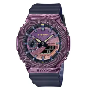 CASIO 卡西歐(GM-2100MWG-1A) G-SHOCK 紫色閃爍銀河之旅 金屬錶殼八角形雙顯錶-黑紫