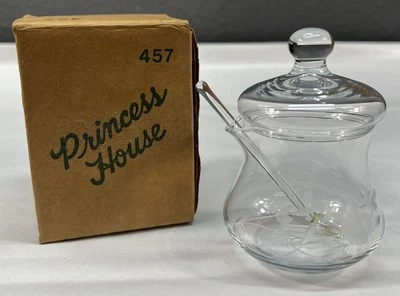 Vintage PRINCESS HOUSE Heritage Crystal Condiment Jar Lid & Spoon 4" #457