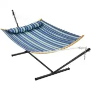 2 Person Hammock Cloth swing Blue Stripe metal frame portable