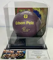 PELE Signed Ball Soccer Football Brazil World Cup + Print + Display Case COA