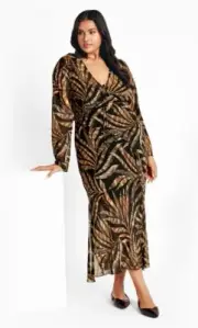 City Chic Ladies Anthea Long Sleeve Maxi Dress size 16 Small Colour Etched