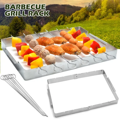 BBQ Skewer Rack Barbecue Kabob Skewer Rack Stainless Steel BBQ-·