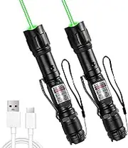 [2 Packs] Rechargeable Professional Green Beam Flashlight Long Distance Range for TV/LED/LCD Screens Tactical Flashlights Presentation Office/Outdoors/Astronomic/Construction [002]