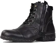 [OSSTONE] Moto Boots for Men Fashion Zipper-up Leather Chukka Boots Casual Shoes Retro Style OS-5008-8-Retro-US, Retro Black, 10