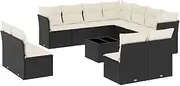 vidaXL Garden Sofa Set Black Poly Rattan Modular 12-Piece Patio Furniture with Cushions - Outdoor Sectional Lounge for Backyard/Terrace - Weather-Resistant UV-Protected
