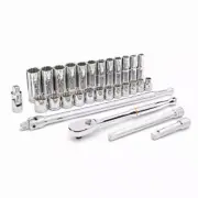 33 Piece 1/2 in. Drive 12 Point 90 Tooth Ratchet and Socket Mechanics Tool Set