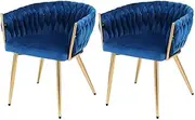 Artiss Fabric Dining Chairs Set of 2, Kitchen Chairs with Metal Legs, Upholstered Nursing Seats Reading Seating, Home Furniture for Living Room Bedroom Cafe Office, Weaving in 40cm Seat Height