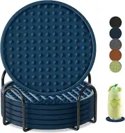 Coasters for Drinks 6 Pack Drink with Holder,Heat Blue-metal Holder