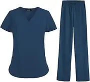 [ZPGVWXKO] Women Clothing Set Nurse Workwear Nursing Uniform Multiple Pockets Elastic V Neck Scrub Top And