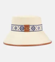 [Valentino] Valentino Antibes embroidered straw bucket hat UK 6 5/8 beige